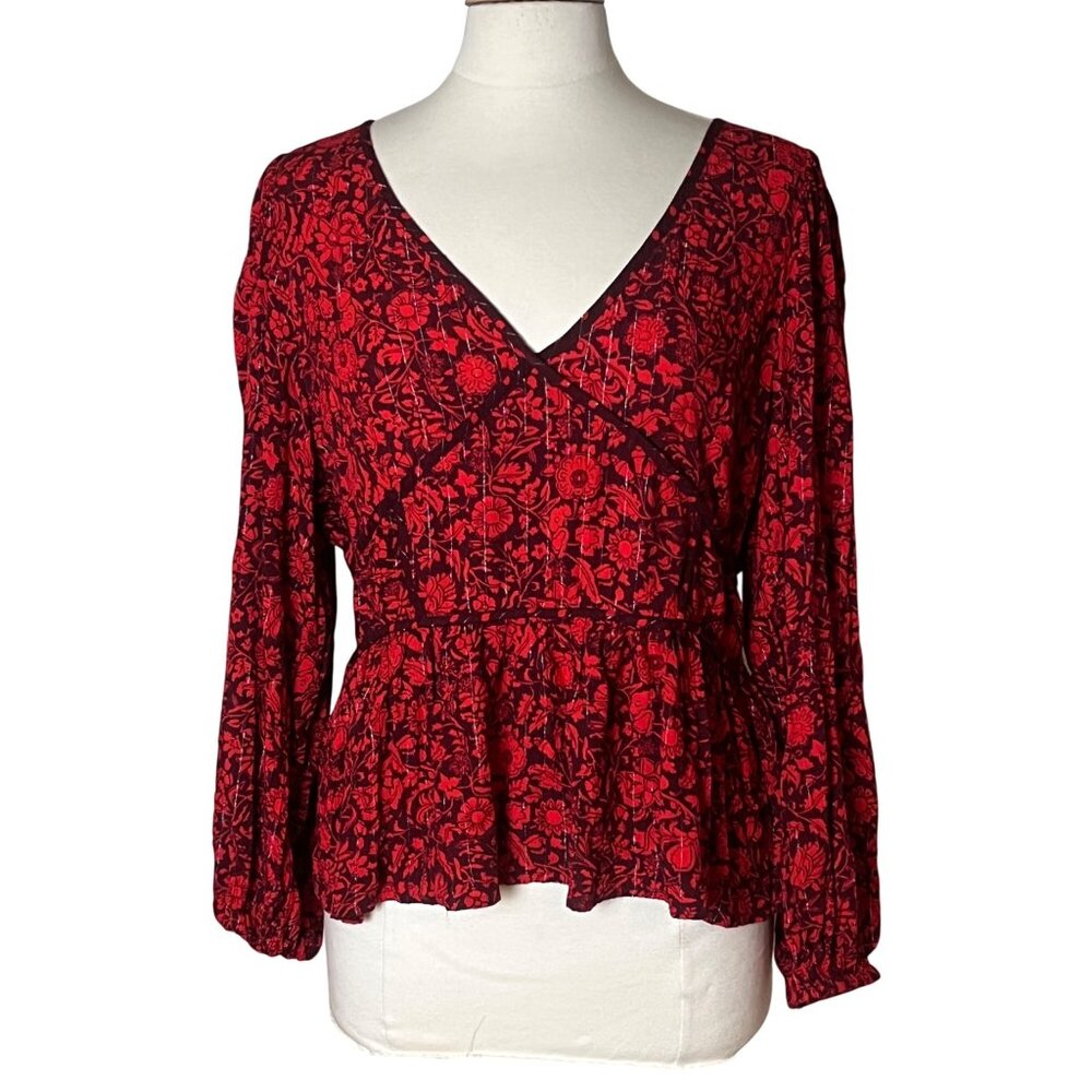 Knox Rose‎ Black Red Peplum Floral XL Empire Babydoll Whimsigoth Vamp Fairy Goth